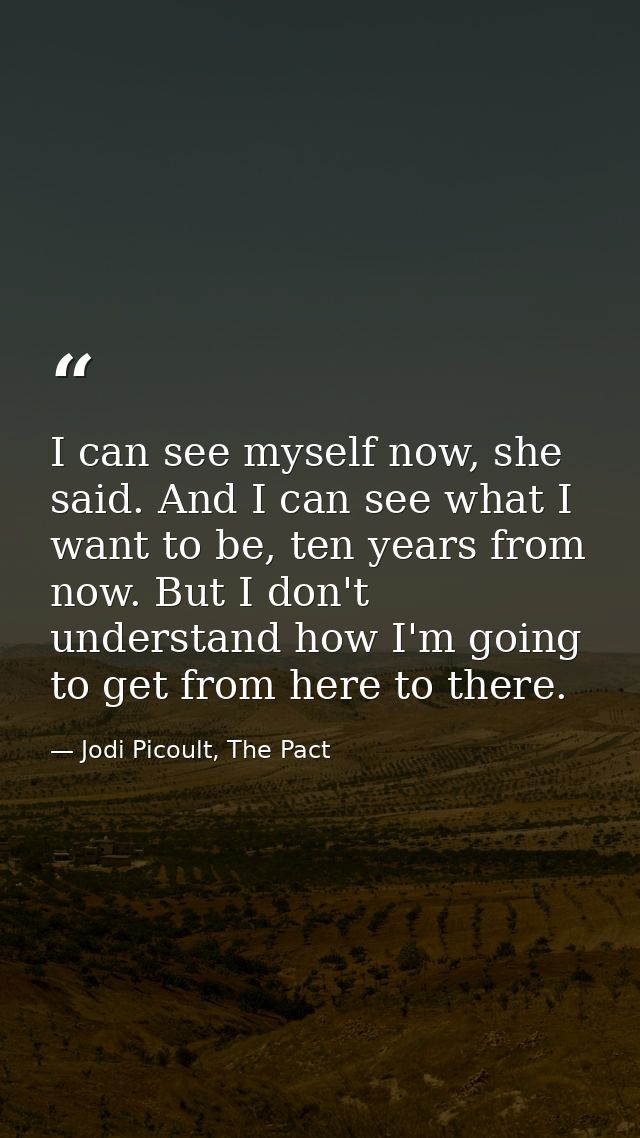 I can see myself now, she said. And I can see what I want to be, ten years from now. But I don't understand how I'm goin — Jodi Picoult, The Pact