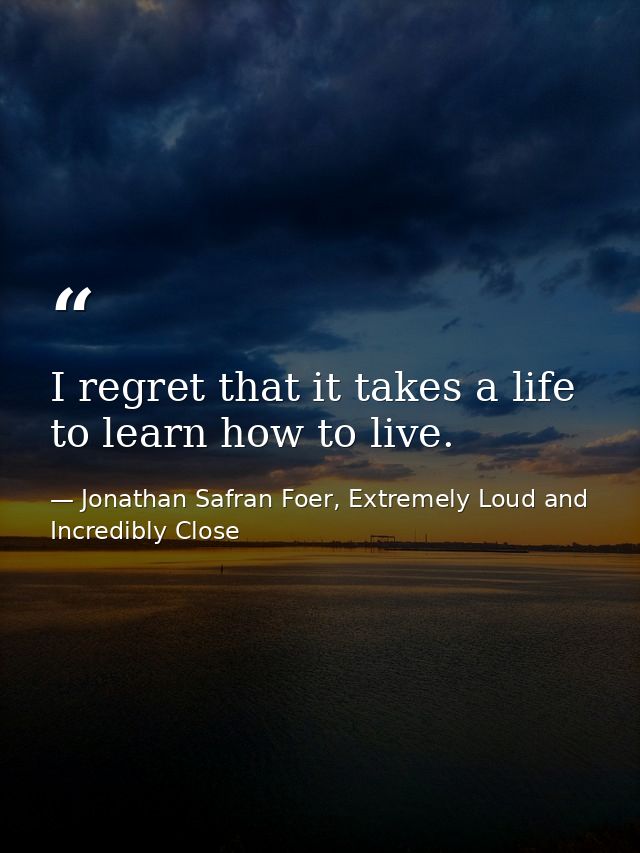 I regret that it takes a life to learn how to live. — Jonathan Safran Foer, Extremely Loud and Incredibly Close