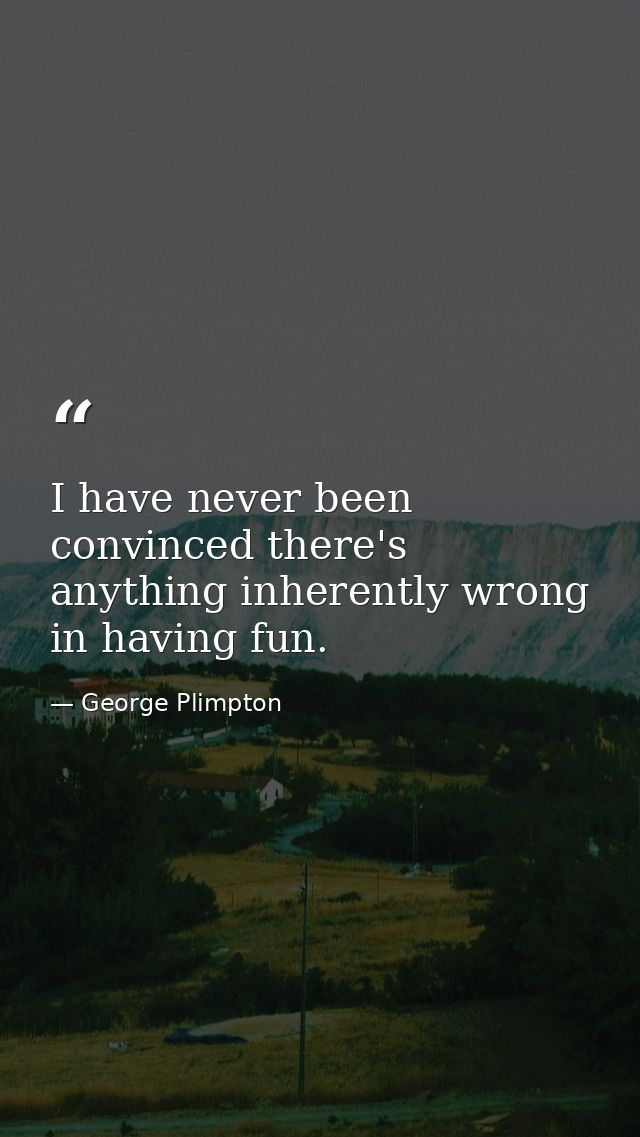 I have never been convinced there's anything inherently wrong in having fun. — George Plimpton