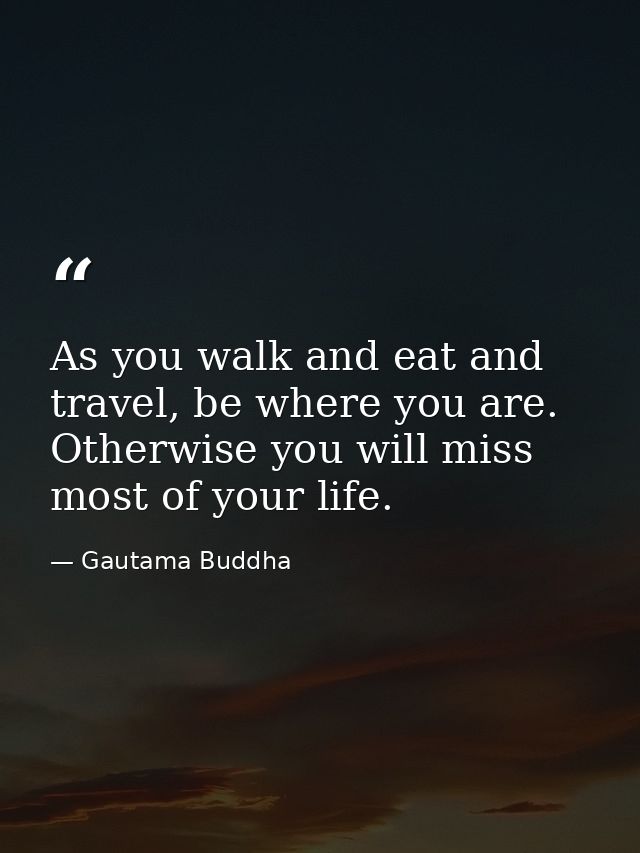 As you walk and eat and travel, be where you are. Otherwise you will miss most of your life. — Gautama Buddha