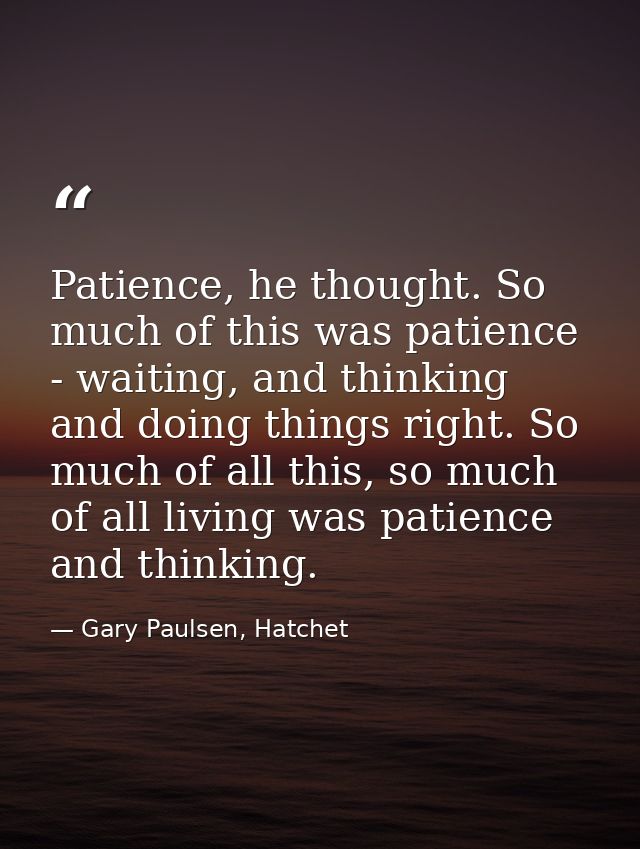 Patience, he thought. So much of this was patience - waiting, and thinking and doing things right. So much of all this,  — Gary Paulsen, Hatchet