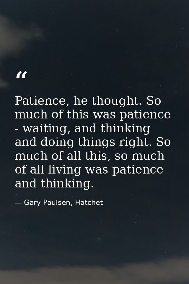 Patience, he thought. So much of this was patience - waiting, and thinking and doing things right. So much of all this,  — Gary Paulsen, Hatchet