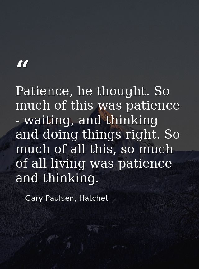 Patience, he thought. So much of this was patience - waiting, and thinking and doing things right. So much of all this,  — Gary Paulsen, Hatchet