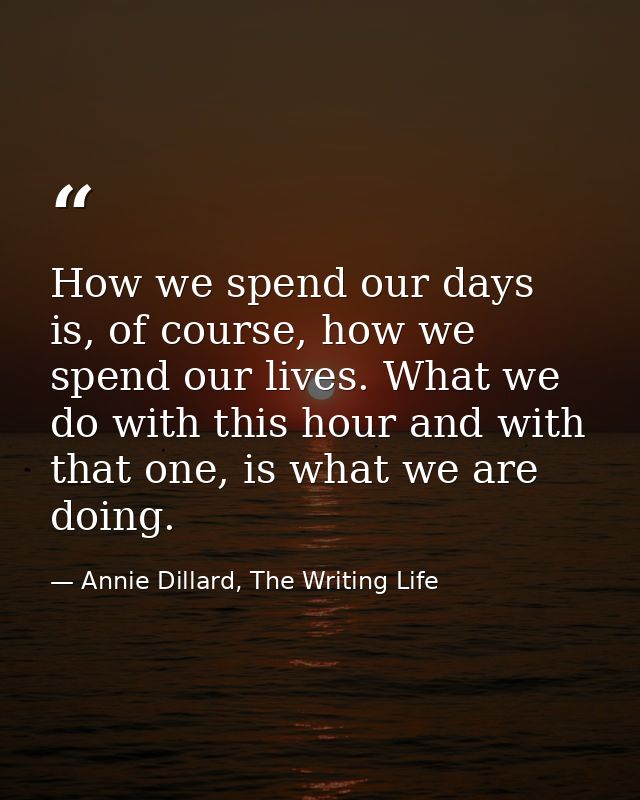 How we spend our days is, of course, how we spend our lives. What we do with this hour and with that one, is what we are — Annie Dillard, The Writing Life