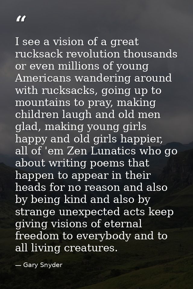 I see a vision of a great rucksack revolution thousands or even millions of young Americans wandering around with rucksa — Gary Snyder
