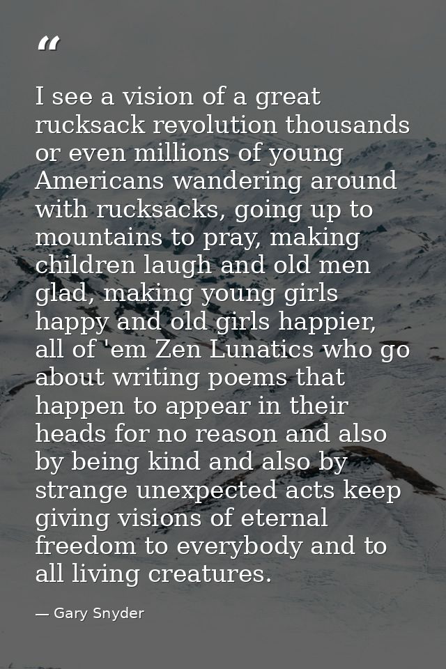 I see a vision of a great rucksack revolution thousands or even millions of young Americans wandering around with rucksa — Gary Snyder
