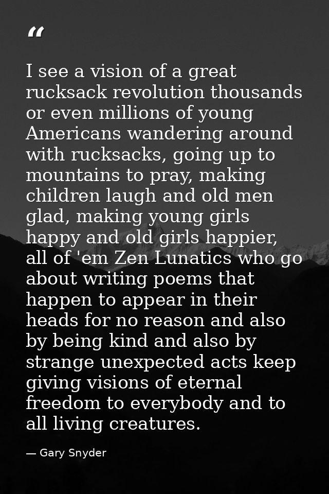 I see a vision of a great rucksack revolution thousands or even millions of young Americans wandering around with rucksa — Gary Snyder