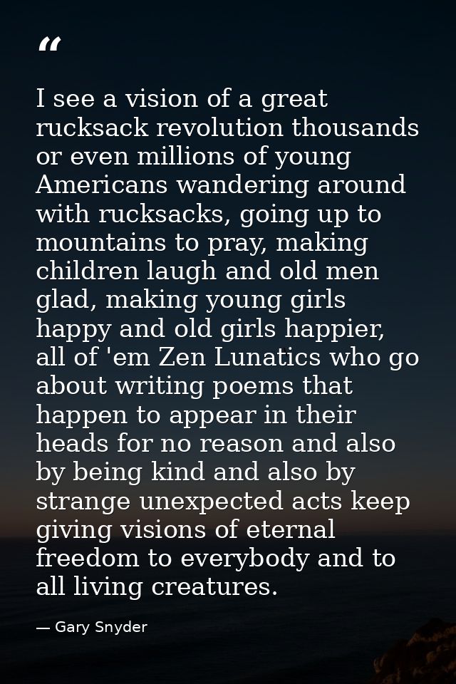 I see a vision of a great rucksack revolution thousands or even millions of young Americans wandering around with rucksa — Gary Snyder