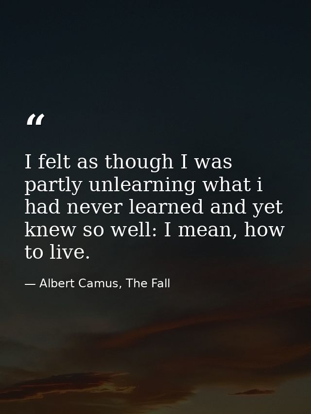 I felt as though I was partly unlearning what i had never learned and yet knew so well: I mean, how to live. — Albert Camus, The Fall