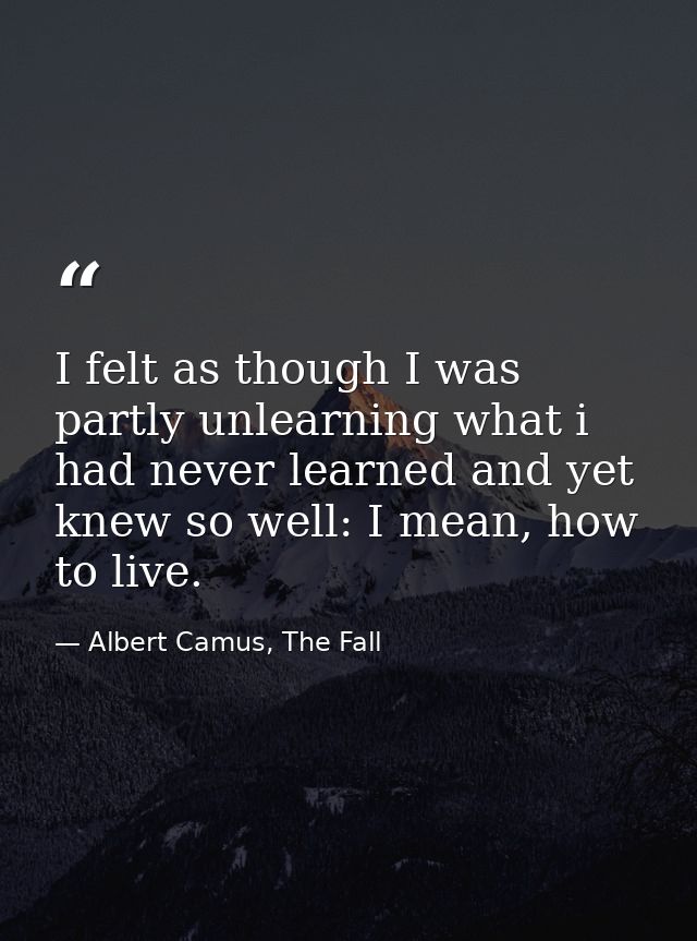 I felt as though I was partly unlearning what i had never learned and yet knew so well: I mean, how to live. — Albert Camus, The Fall