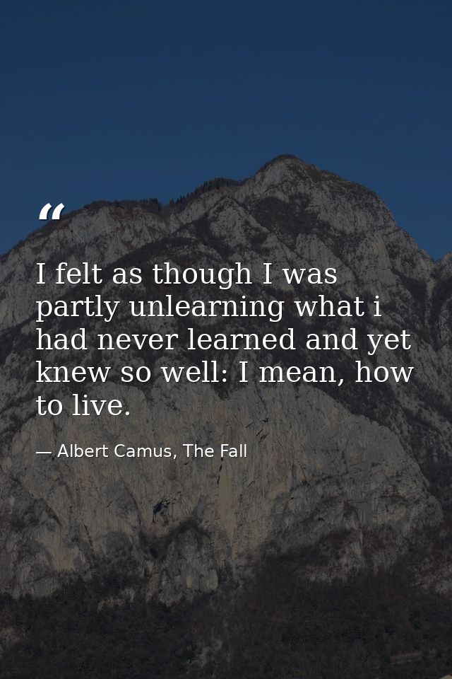 I felt as though I was partly unlearning what i had never learned and yet knew so well: I mean, how to live. — Albert Camus, The Fall