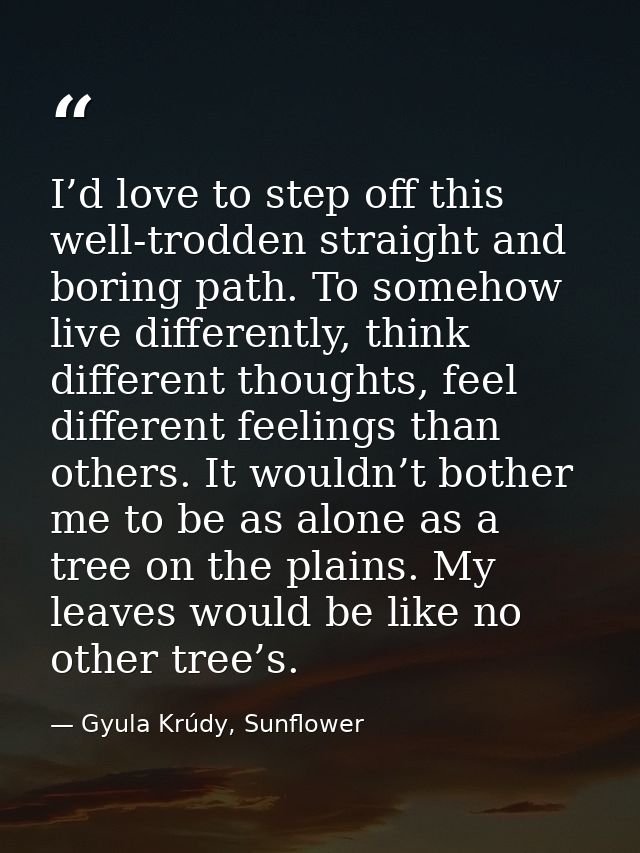 I’d love to step off this well-trodden straight and boring path. To somehow live differently, think different thoughts,  — Gyula Krúdy, Sunflower