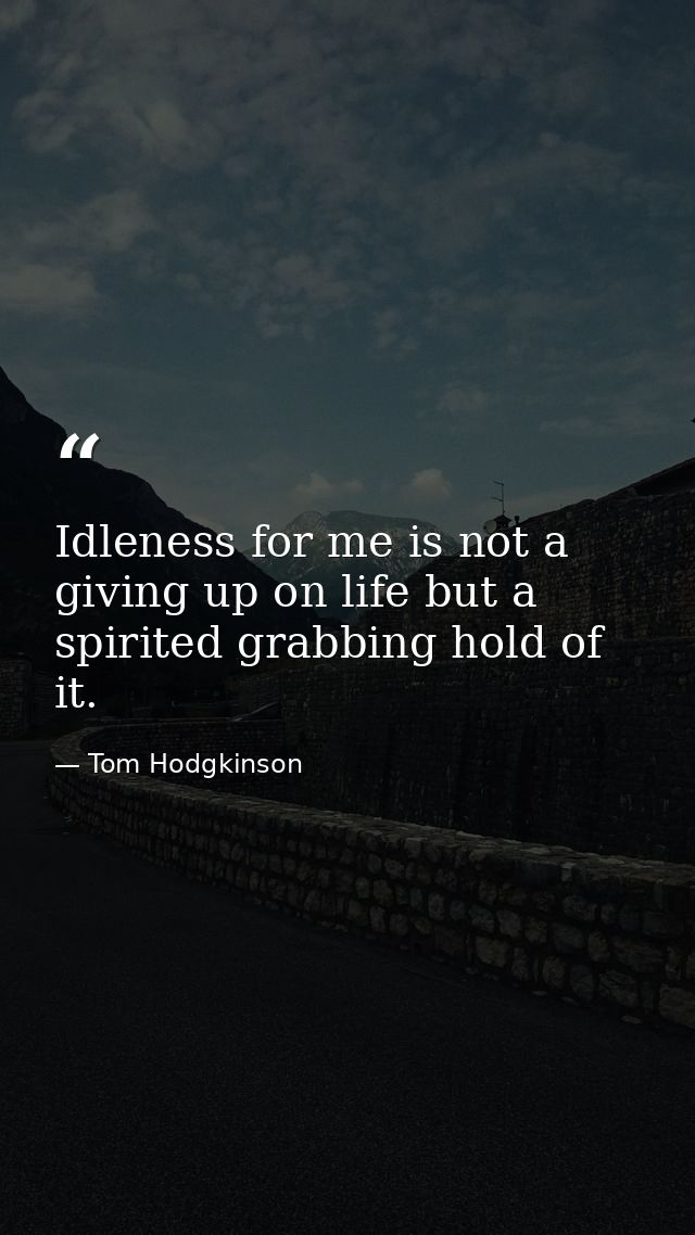 Idleness for me is not a giving up on life but a spirited grabbing hold of it. — Tom Hodgkinson