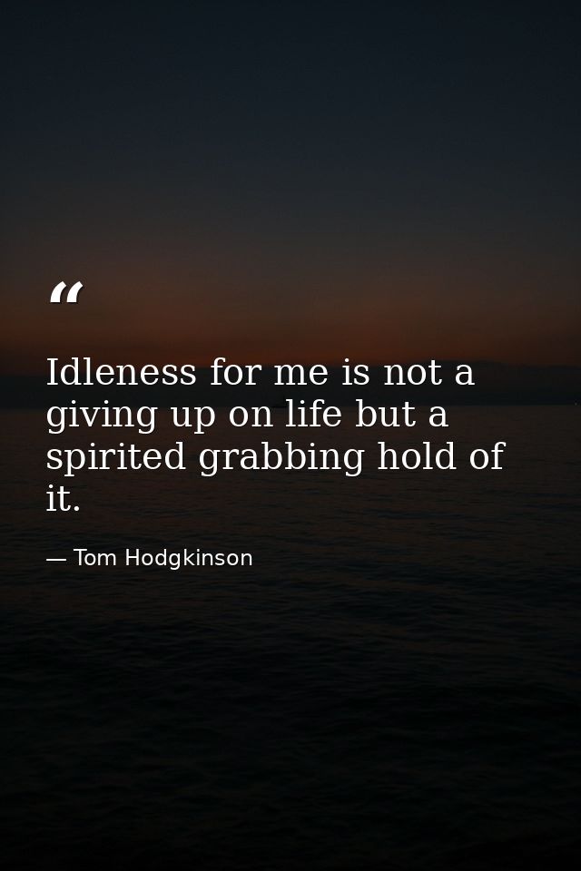 Idleness for me is not a giving up on life but a spirited grabbing hold of it. — Tom Hodgkinson