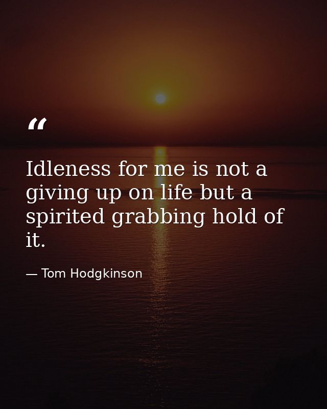 Idleness for me is not a giving up on life but a spirited grabbing hold of it. — Tom Hodgkinson