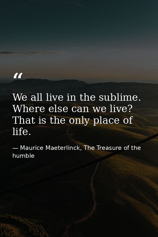 We all live in the sublime. Where else can we live? That is the only place of life. — Maurice Maeterlinck, The Treasure of the humble