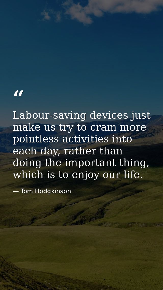 Labour-saving devices just make us try to cram more pointless activities into each day, rather than doing the important  — Tom Hodgkinson