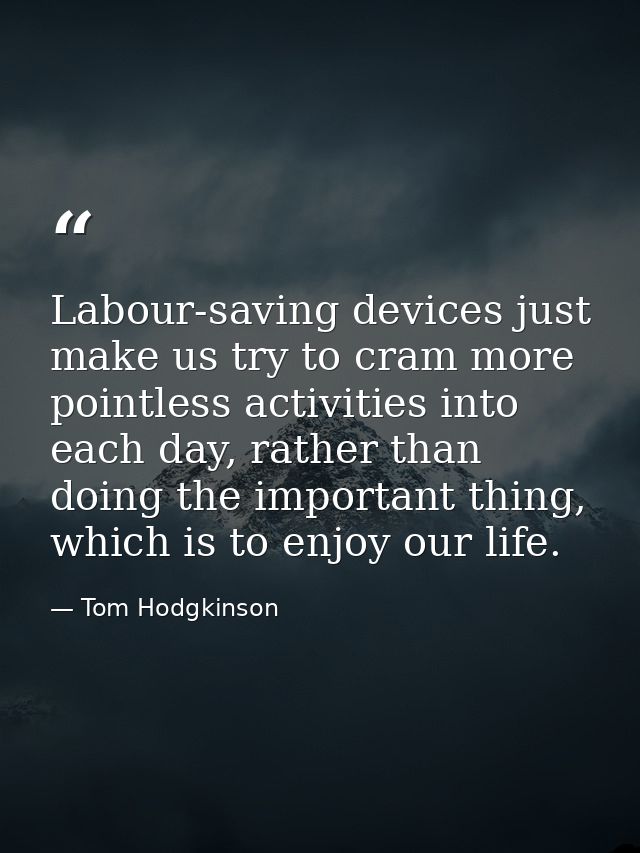 Labour-saving devices just make us try to cram more pointless activities into each day, rather than doing the important  — Tom Hodgkinson