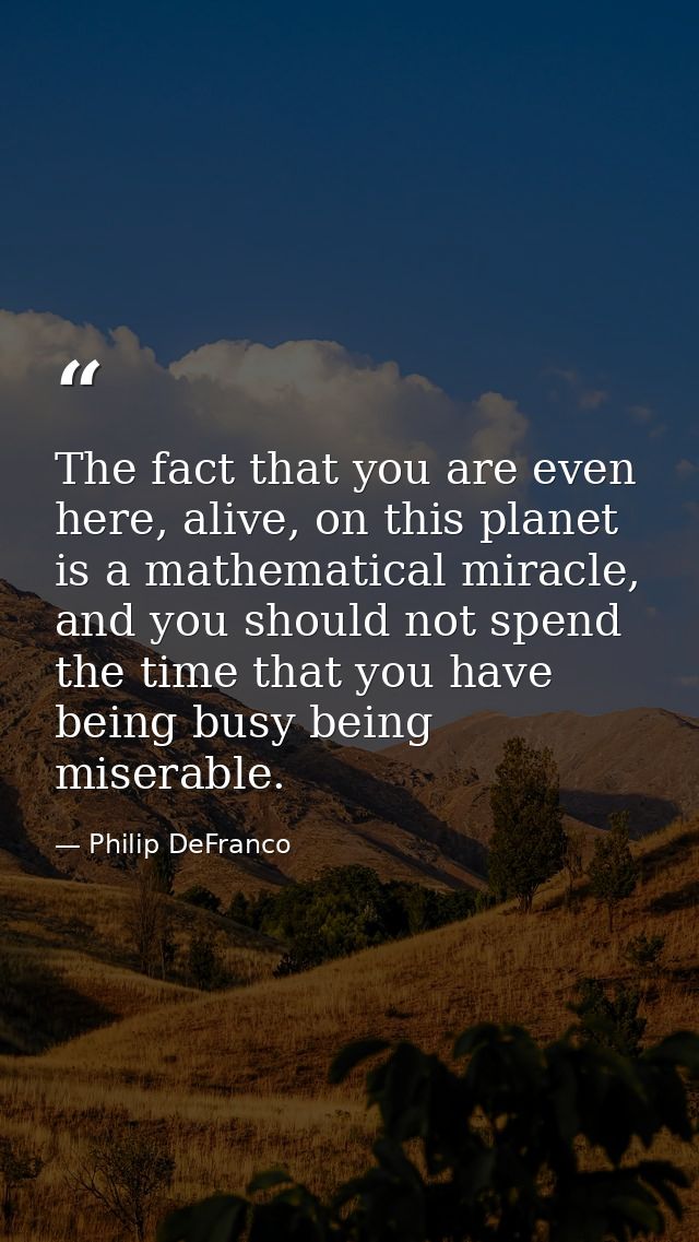 The fact that you are even here, alive, on this planet is a mathematical miracle, and you should not spend the time that — Philip DeFranco