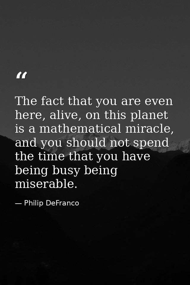 The fact that you are even here, alive, on this planet is a mathematical miracle, and you should not spend the time that — Philip DeFranco