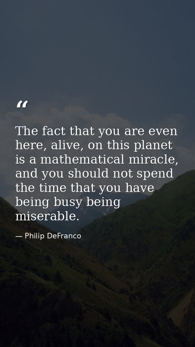 The fact that you are even here, alive, on this planet is a mathematical miracle, and you should not spend the time that — Philip DeFranco