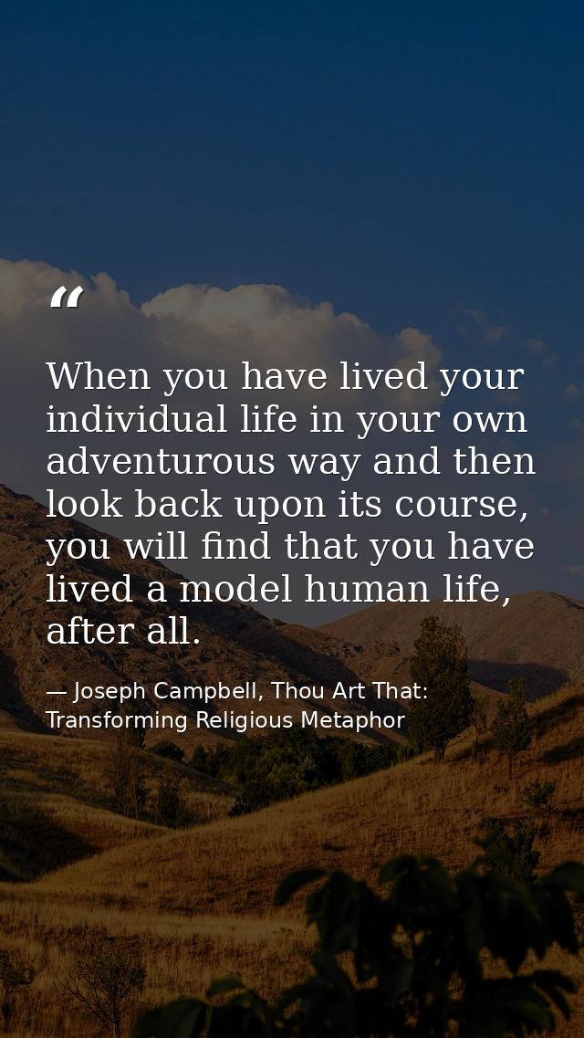 When you have lived your individual life in your own adventurous way and then look back upon its course, you will find t — Joseph Campbell, Thou Art That: Transforming Religious Metaphor