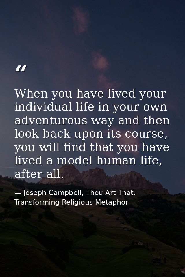 When you have lived your individual life in your own adventurous way and then look back upon its course, you will find t — Joseph Campbell, Thou Art That: Transforming Religious Metaphor