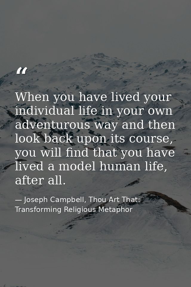 When you have lived your individual life in your own adventurous way and then look back upon its course, you will find t — Joseph Campbell, Thou Art That: Transforming Religious Metaphor