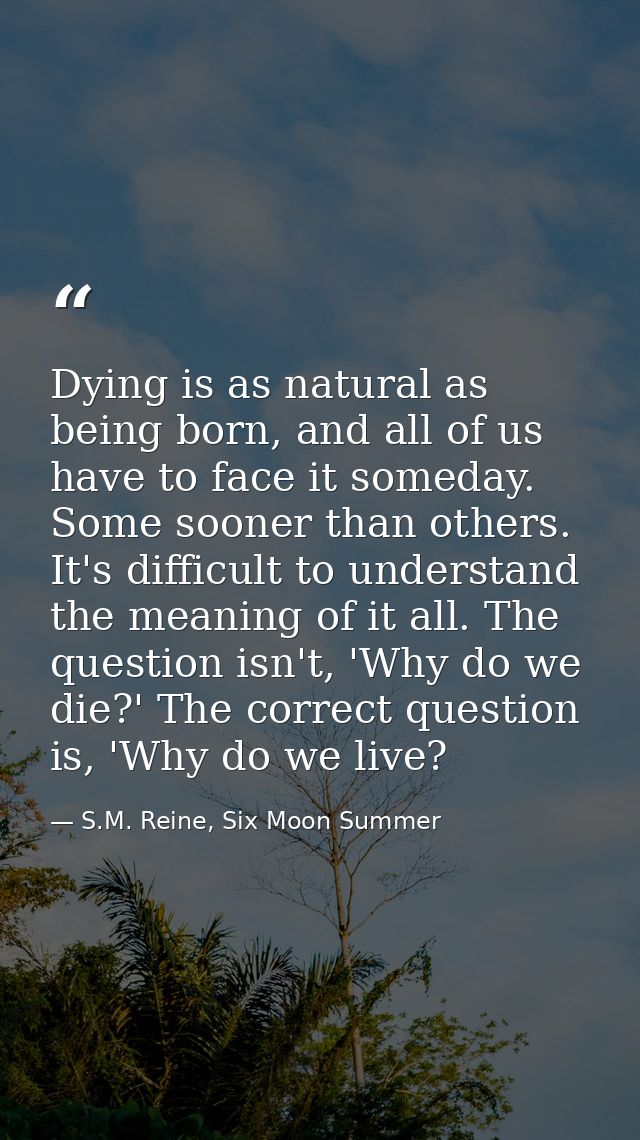 Dying is as natural as being born, and all of us have to face it someday. Some sooner than others. It's difficult to und — S.M. Reine, Six Moon Summer
