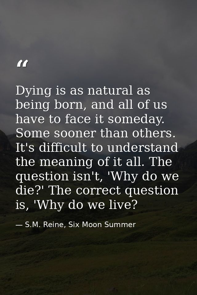 Dying is as natural as being born, and all of us have to face it someday. Some sooner than others. It's difficult to und — S.M. Reine, Six Moon Summer