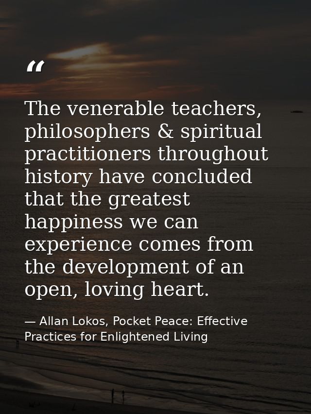 The venerable teachers, philosophers & spiritual practitioners throughout history have concluded that the greatest happi — Allan Lokos, Pocket Peace: Effective Practices for Enlightened Living