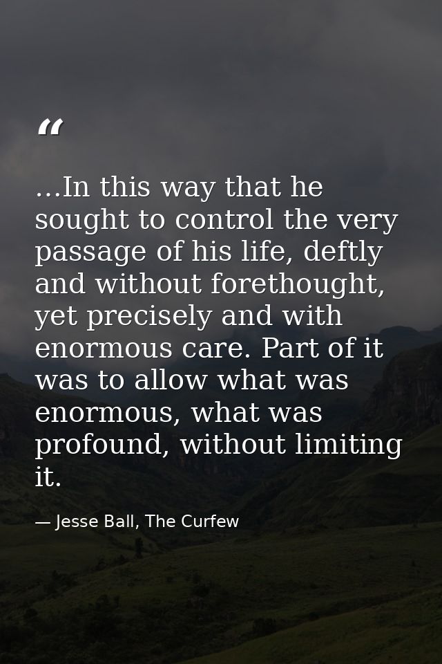 …In this way that he sought to control the very passage of his life, deftly and without forethought, yet precisely and w — Jesse Ball, The Curfew