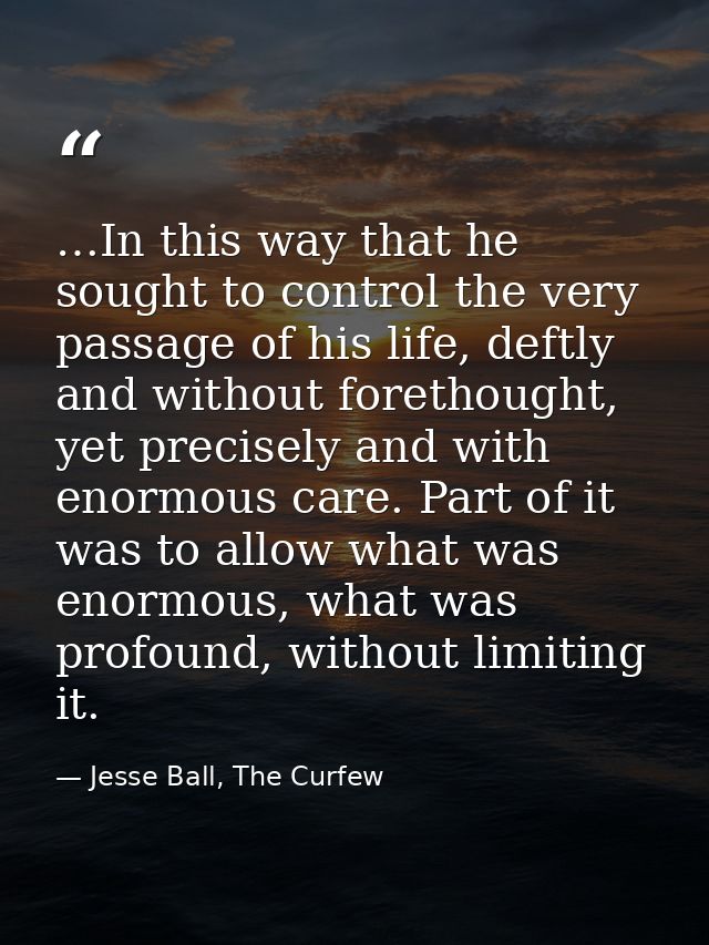 …In this way that he sought to control the very passage of his life, deftly and without forethought, yet precisely and w — Jesse Ball, The Curfew