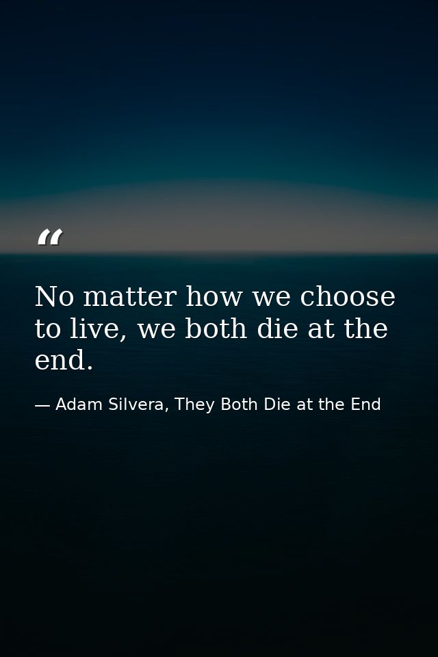 No matter how we choose to live, we both die at the end. — Adam Silvera, They Both Die at the End