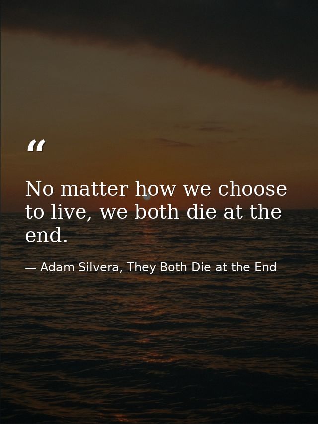 No matter how we choose to live, we both die at the end. — Adam Silvera, They Both Die at the End