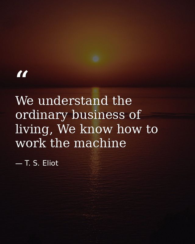 We understand the ordinary business of living, We know how to work the machine — T. S. Eliot