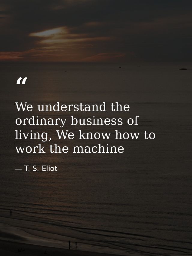 We understand the ordinary business of living, We know how to work the machine — T. S. Eliot