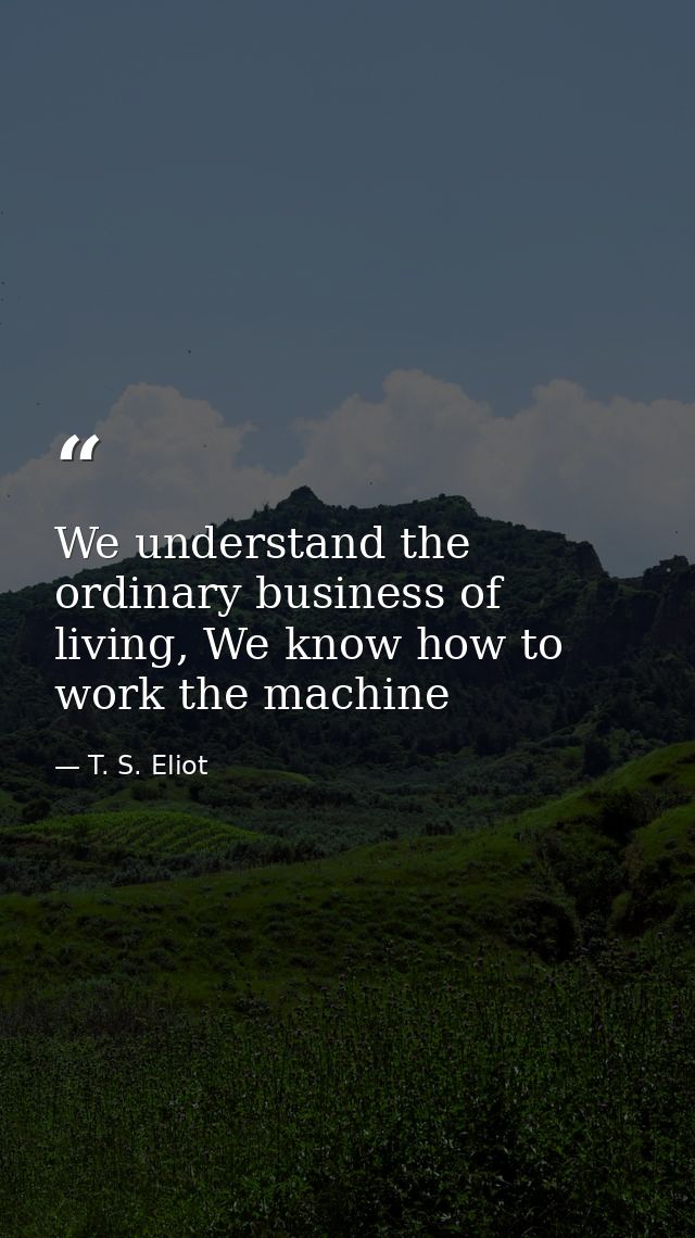 We understand the ordinary business of living, We know how to work the machine — T. S. Eliot