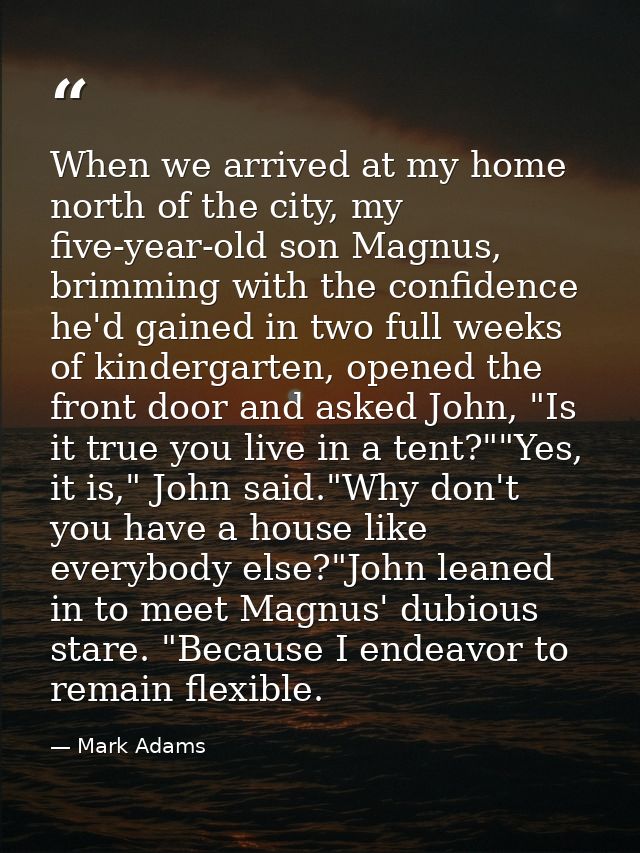 When we arrived at my home north of the city, my five-year-old son Magnus, brimming with the confidence he'd gained in t — Mark Adams