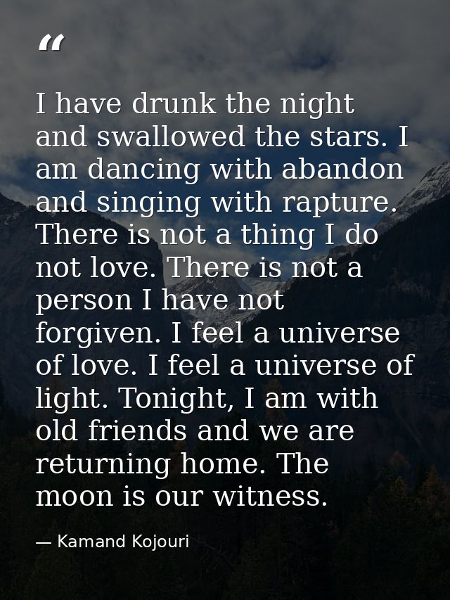 I have drunk the night and swallowed the stars. I am dancing with abandon and singing with rapture. There is not a thing — Kamand Kojouri
