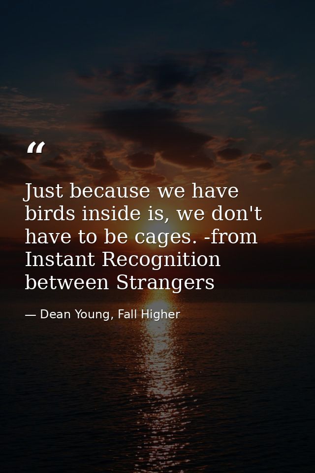 Just because we have birds inside is, we don't have to be cages. -from Instant Recognition between Strangers — Dean Young, Fall Higher