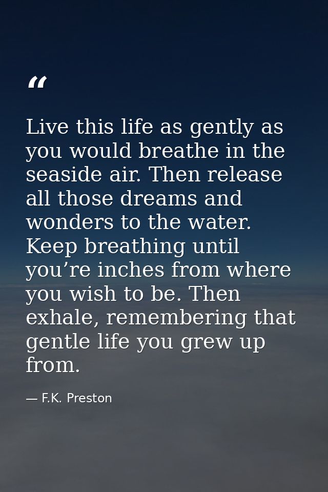 Live this life as gently as you would breathe in the seaside air. Then release all those dreams and wonders to the water — F.K. Preston