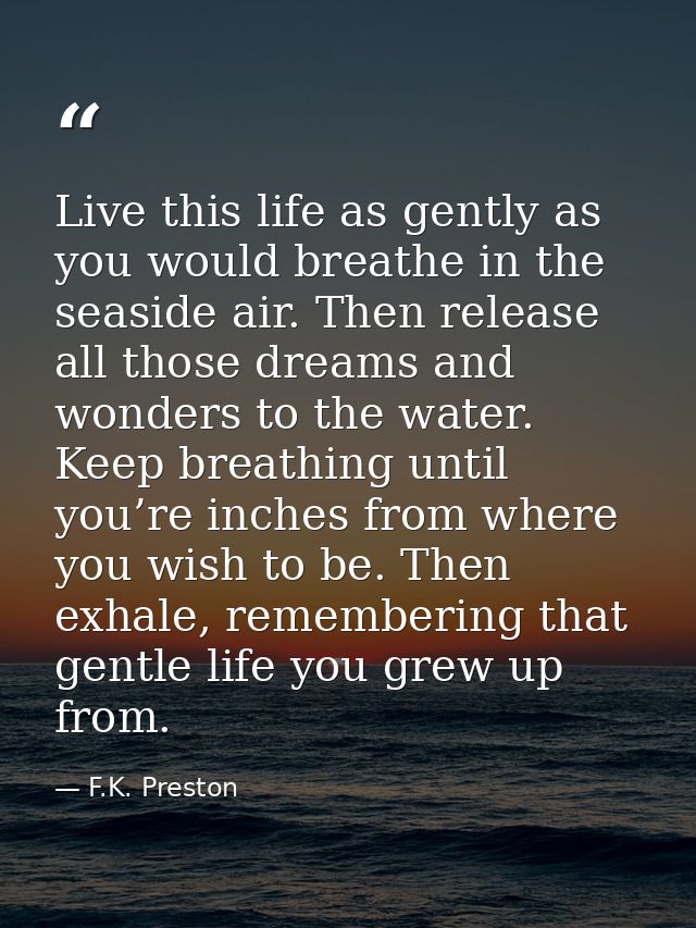 Live this life as gently as you would breathe in the seaside air. Then release all those dreams and wonders to the water — F.K. Preston