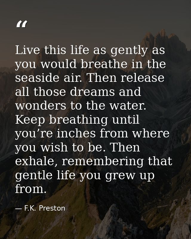 Live this life as gently as you would breathe in the seaside air. Then release all those dreams and wonders to the water — F.K. Preston
