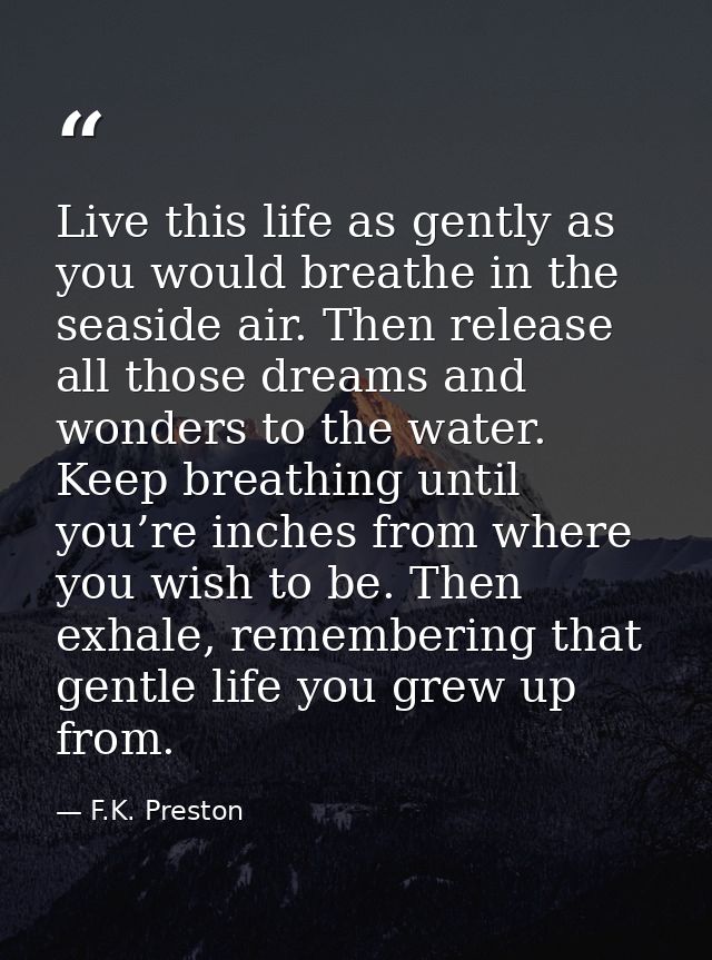 Live this life as gently as you would breathe in the seaside air. Then release all those dreams and wonders to the water — F.K. Preston