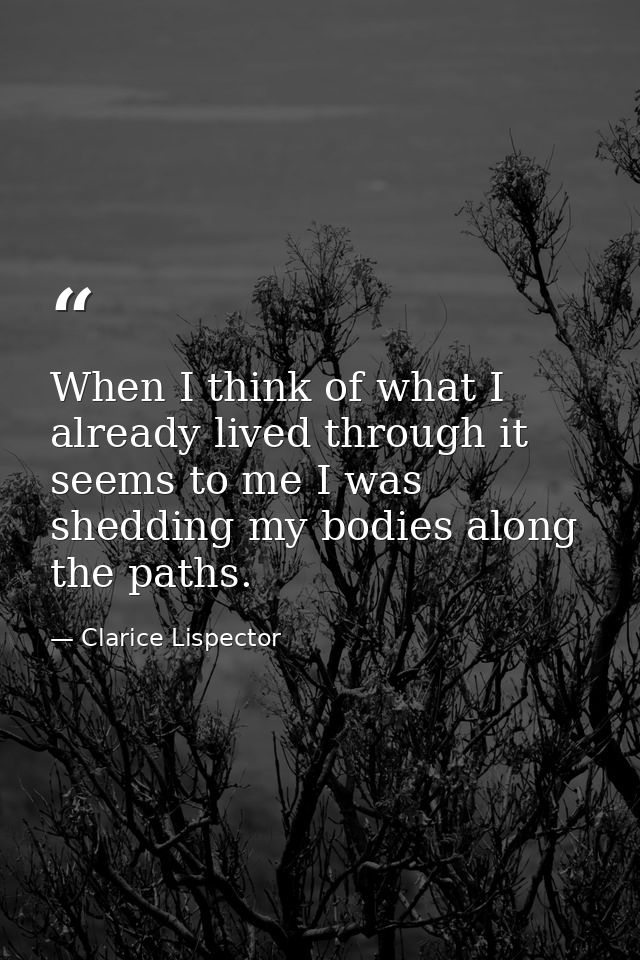 When I think of what I already lived through it seems to me I was shedding my bodies along the paths. — Clarice Lispector