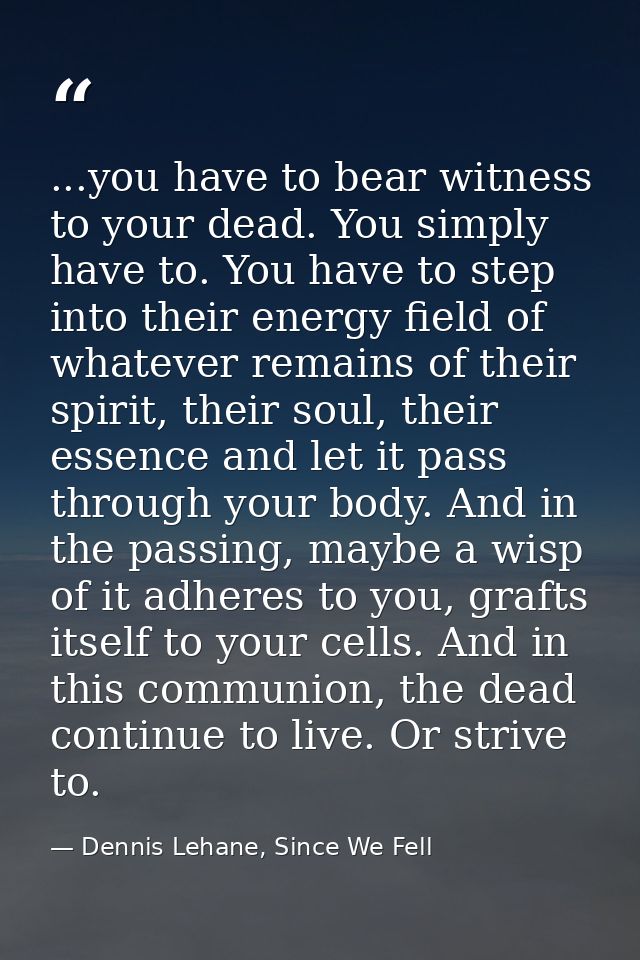 ...you have to bear witness to your dead. You simply have to. You have to step into their energy field of whatever remai — Dennis Lehane, Since We Fell