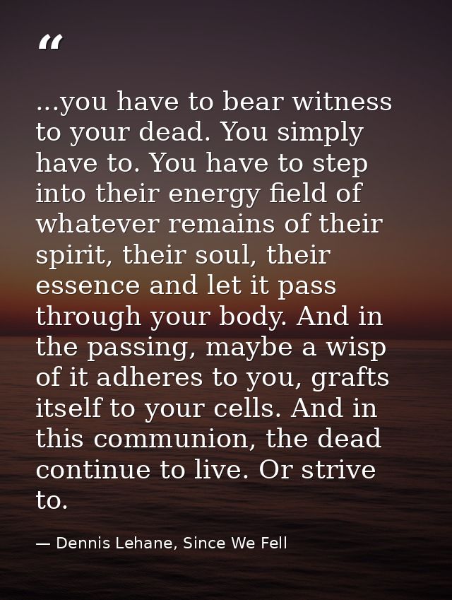 ...you have to bear witness to your dead. You simply have to. You have to step into their energy field of whatever remai — Dennis Lehane, Since We Fell