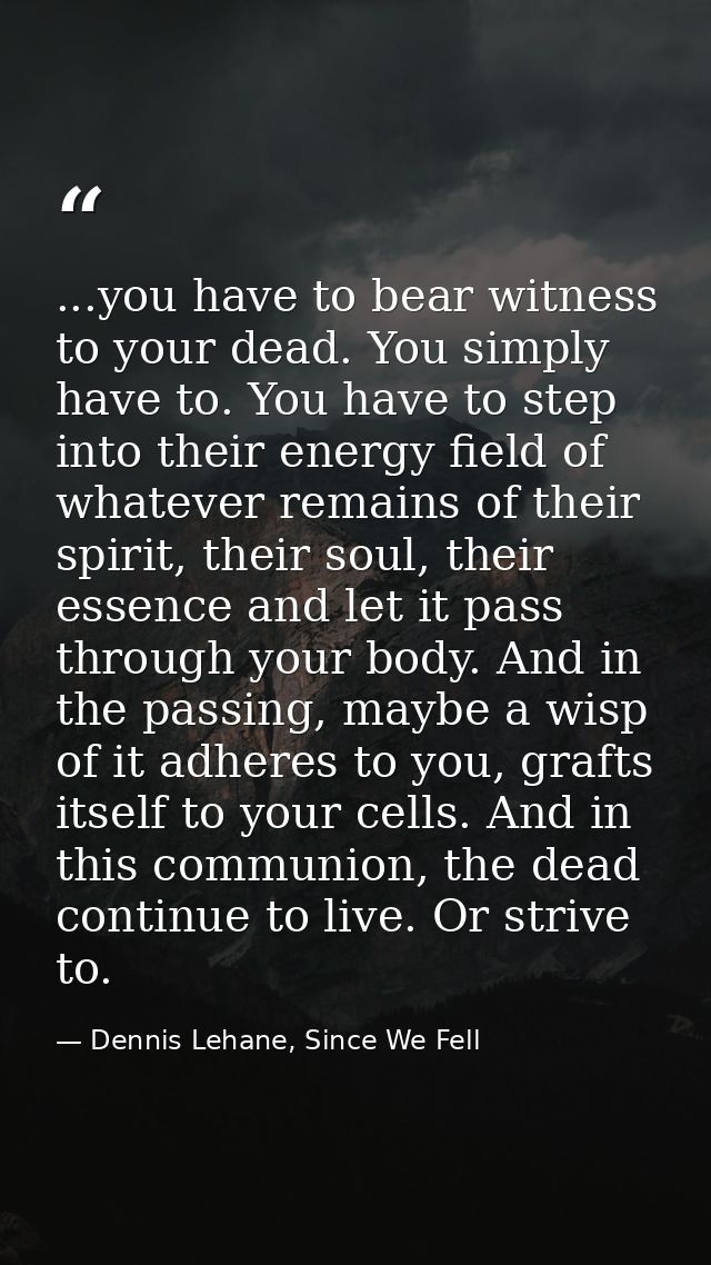 ...you have to bear witness to your dead. You simply have to. You have to step into their energy field of whatever remai — Dennis Lehane, Since We Fell