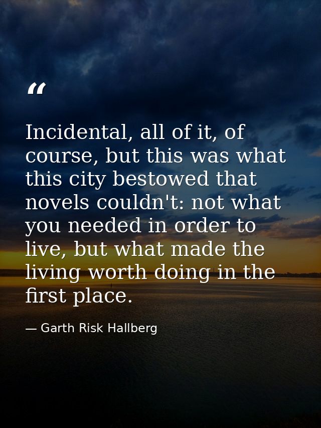 Incidental, all of it, of course, but this was what this city bestowed that novels couldn't: not what you needed in orde — Garth Risk Hallberg